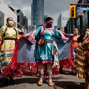 Demonstration för ursprungsbefolkningens rättigheter i Toronto. Bild från i juli.