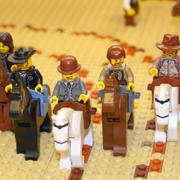American wild west town made from Lego bricks. The Magnificent Seven famous movie scene.