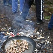 Matlagning över öppen eld i en bosättning i södra Stockholm