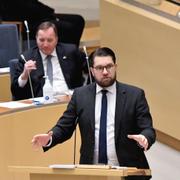 Jimmie Åkesson under debatten.