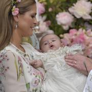 Prinsessan Madeleine, prinsessan Andrienne och ärkebiskop Antje Jackelén under dopgudstjänsten.