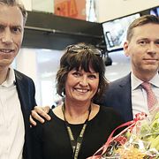 Sofia Olsson Olsén, tillsammans med Schibsteds koncernchef Rolv Erik Ryssdal och Aftonbladets vd Raoul Grunthal