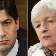 Kevin Warsh och Fed-chefen Janet Yellen. Arkivbilder.