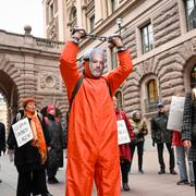 Protest utanför riksdagen under onsdagen. 