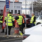 Representanter från fackförbundet Transport i hamnen i Malmö på tisdagseftermiddagen.