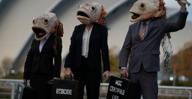 Campaigners from the environment group Ocean Rebellion wearing fish head masks Alastair Grant / TT NYHETSBYRÅN
