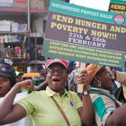 Demonstrationer i Nigerias huvudstad Lagos i februari i år.