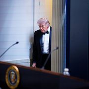 Trump inför en pressträff på söndagen.