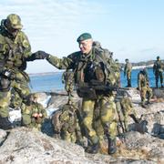 Soldater ur 203:e Amfibieskyttekompaniet övar med sina stridsbåtar i Stockholms skärgård år 2016.