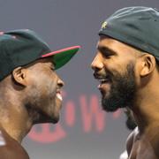 Adonis Stevenson och Badou Jack på fredagens invägning.