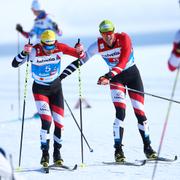 Dominik Baldauf och Max Hauke under sprintstafetten i VM.