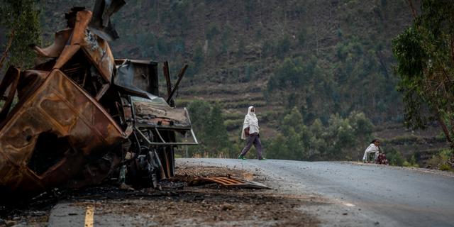 Ett förstört fordon i Tigray Ben Curtis / AP