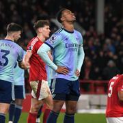 Arsenals Gabriel efter den oavgjorda matchen på City ground stadium. 