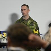 Försvarsminister Pål Jonson, arméchef Jonny Lindfors och Saabs VD Micael Johansson under pressträffen på Folk och försvars rikskonferens i Sälen.