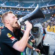 AIK:s Sebastian Larsson jublar efter fotbollsmatchen i Allsvenskan mellan AIK och Hammarby den 2 juni 2019 i Stockholm.