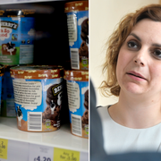 Vänster: Ben & Jerry’s-glass. SD:s migrationspolitiska talesperson Paula Bieler till höger.