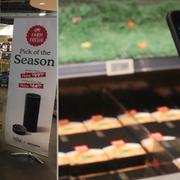 Whole Foods i Amazons regi till vänster och dump från reklamfilm för Alibabas konceptbutik ”Hema”.