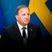 Stefan Löfven vid dagens pressträff.