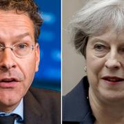 Dijsselbloem och Storbritanniens premiärminister Theresa May. Arkivbilder.