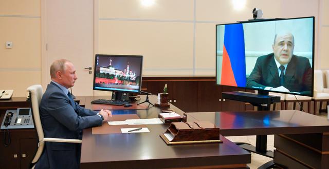 Arkivbild/Tidigare videokonferens mellan Misjustin och Putin. Alexei Druzhinin / TT NYHETSBYRÅN