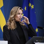 Arkivbild från mars 2025: Energi- och näringsminister Ebba Busch (KD) under en pressträff om Northvolts konkursbesked. 