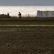 Polisens tekniker vid Lundåkrabukten den 27 januari.