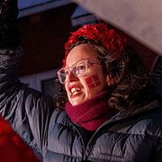 En bild från tidigare protester på Grönland mot USA.