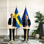Jacob Stedman, vd Blykalla, och dåvarande vikarierande klimat- och miljöminister Johan Britz (L). Bild från 18 maj.
