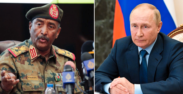 Sudans styrande general Abdel Fattah al-Burhan och Rysslands president Vladimir Putin.  TT