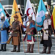 Medlemmar ur Turkiets historiska hedersgarde inför välkomstceremonin för USA:s president Donald Trump under Nato-toppmötet i Ankara.