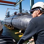 Arkivbild från 2018: Ubåten HMS Gotland sjösattes på onsdagen efter en omfattande renovering och uppdatering på Saab Kockums varv i Karlskrona.