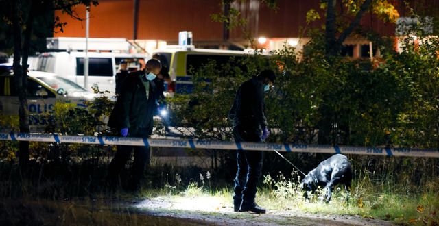 Polisen arbetar på platsen. Fredrik Persson/TT