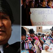 Evo Morales. Demonstranter protesterar mot Morales. Omröstningen i Bolivia.