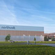 ”Northvolt Fem”, datorgenererad bild över fabriken i Borlänge.