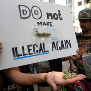 Cannabisvänliga demonstranter i Thailand.