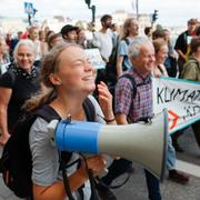 Greta Thunberg under fredagens klimatdemonstration.