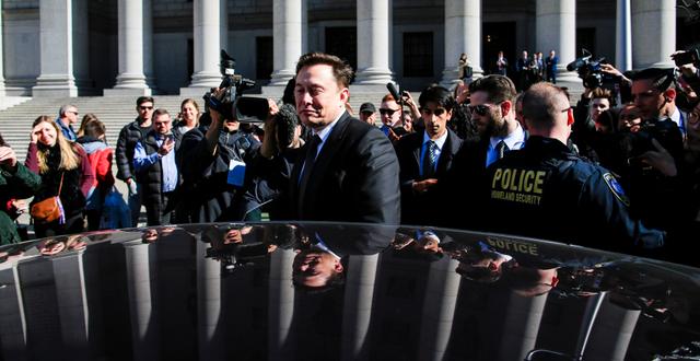 Musk efter förhör i en federal domstol på Manhattan i april 2019. Eduardo Munoz / TT NYHETSBYRÅN