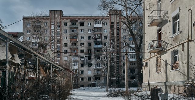Byggnader i Bachmut, Ukraina Libkos / AP