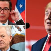 Arkivbilder: Finansminister Steven Mnuchin, Trumps handelsrådgivare Peter Navarro och Donald Trump. 