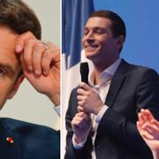 Emmanuel Macron, Jordan Bardella och Marine Le Pen.