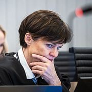 Målsägandebiträdet Mette Yvonne Larsen under sin plädering på måndagen i rättegången mot Marius Borg Høiby, 16 mars.