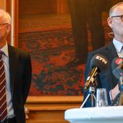 Handelsbankens ordförande Pär Boman och den avgående vd:n Anders Bouvin. 