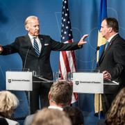 Bild från när Joe Biden besökte Sverige som vicepresident 2016. Pressträff med Stefan Löfven/Arkivbild.