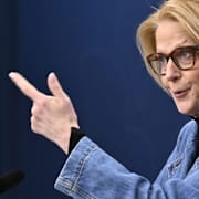 Elisabeth Svantesson på fredagen, statens budgetsaldo i miljarder kronor. Montage.