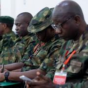 Ecowas-delegater under ett extrainsatt möte med alliansens försvarschefer. 