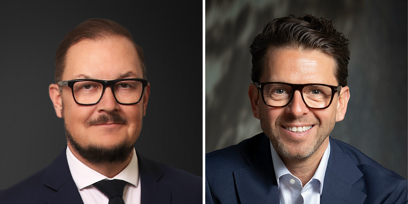 Svensk Fastighetsförmedlings vd Fredrik Kullman och Skandiamäklarnas vd Daniel Lundberg. Pressbilder.