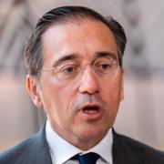 Spaniens utrikesminister Minister Jose Manuel Albares Bueno arrives for an EU foreign ministers meeting at the EU Council building in Brussels, Tuesday, July 15, 2025. (AP Photo/Geert Vanden Wijngaert)  GVW109