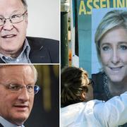 Persson, Bildt, franska valaffischer med Marine Le Pen och Emmanuel Macron.