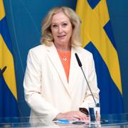 Kulturminister Jeanette Gustafsdotter under en pressträff i dag.