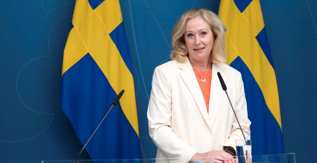 Kulturminister Jeanette Gustafsdotter under en pressträff i dag. Maja Suslin/TT